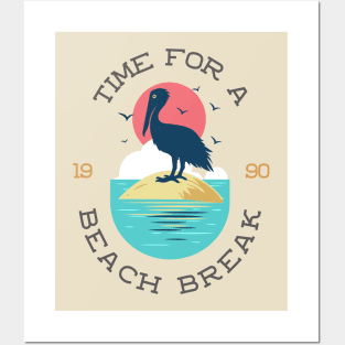 Summer Beach Coastal Ocean Nautical Pelican Posters and Art